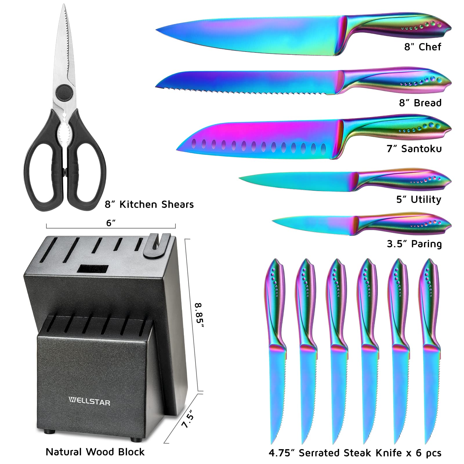 Cuchillo utilidad 5 pulgadas WELLSTAR Rainbow para tareas diarias