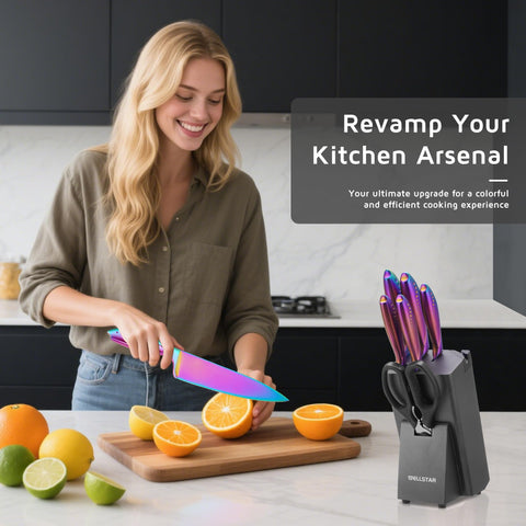 Cuchillo para rebanar WELLSTAR arcoíris de 8 pulgadas, cortes precisos en carnes y verduras.