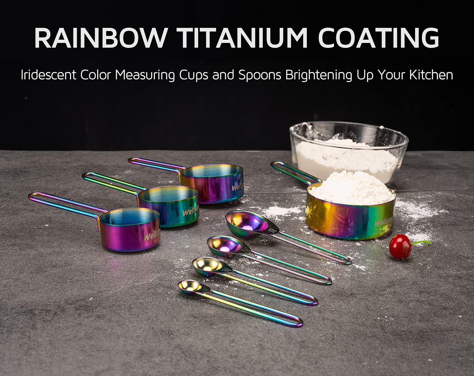 WELLSTAR tazas arcoiris titanio: 1/2 taza para soluciones rápidas al cocinar.
