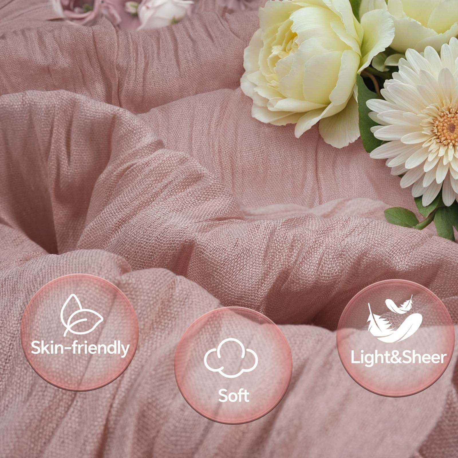 Ambientación para boda con mantel de gasa rosado de WELSDOMBTY.