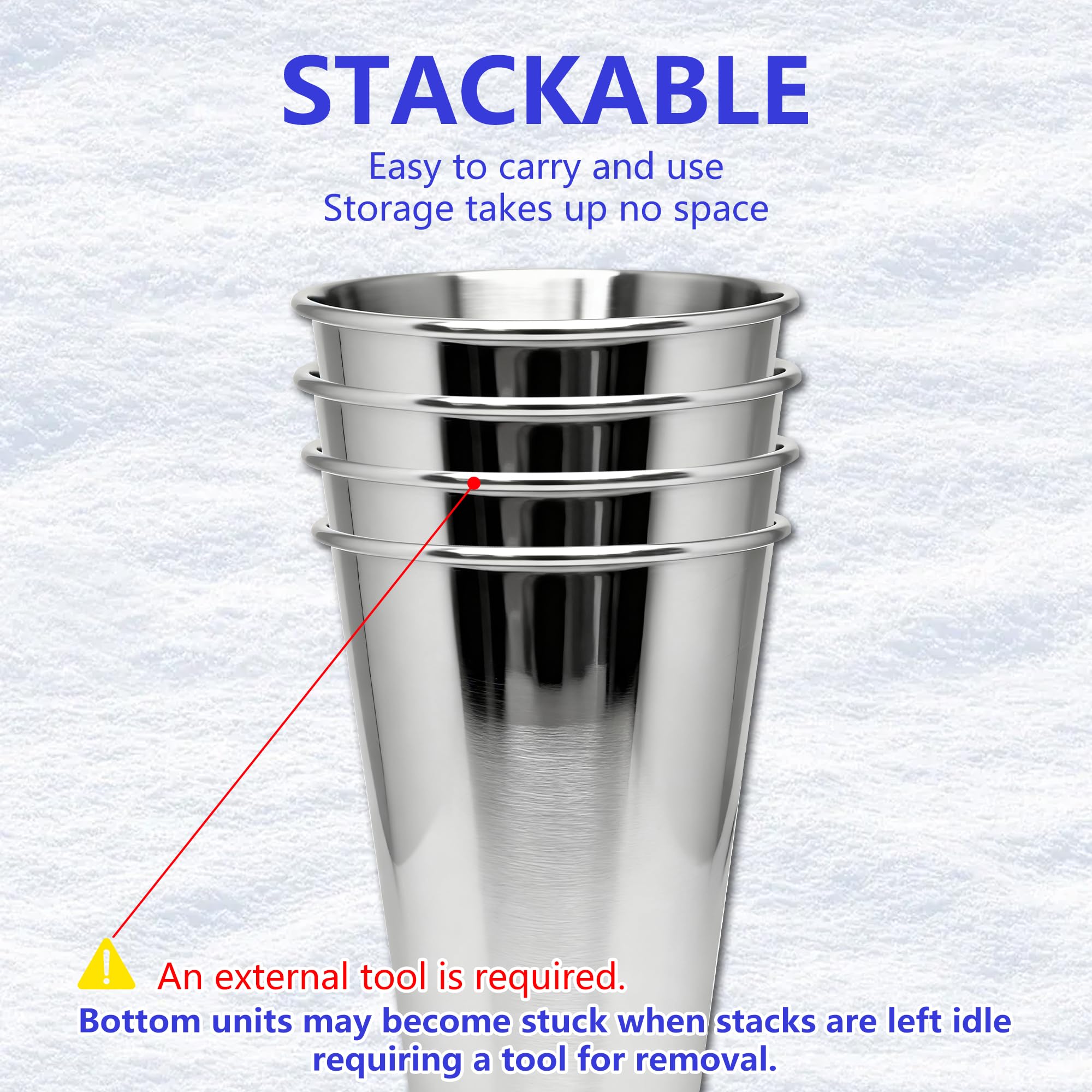 Vaso pinta WELVRVIR en acero inoxidable, apilable para ahorro de espacio.