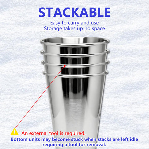 Vaso pinta WELVRVIR en acero inoxidable, apilable para ahorro de espacio.