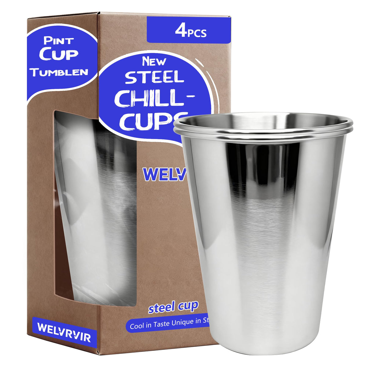 Vaso WELVRVIR de pinta en acero inoxidable, duradero para uso diario en la barra.