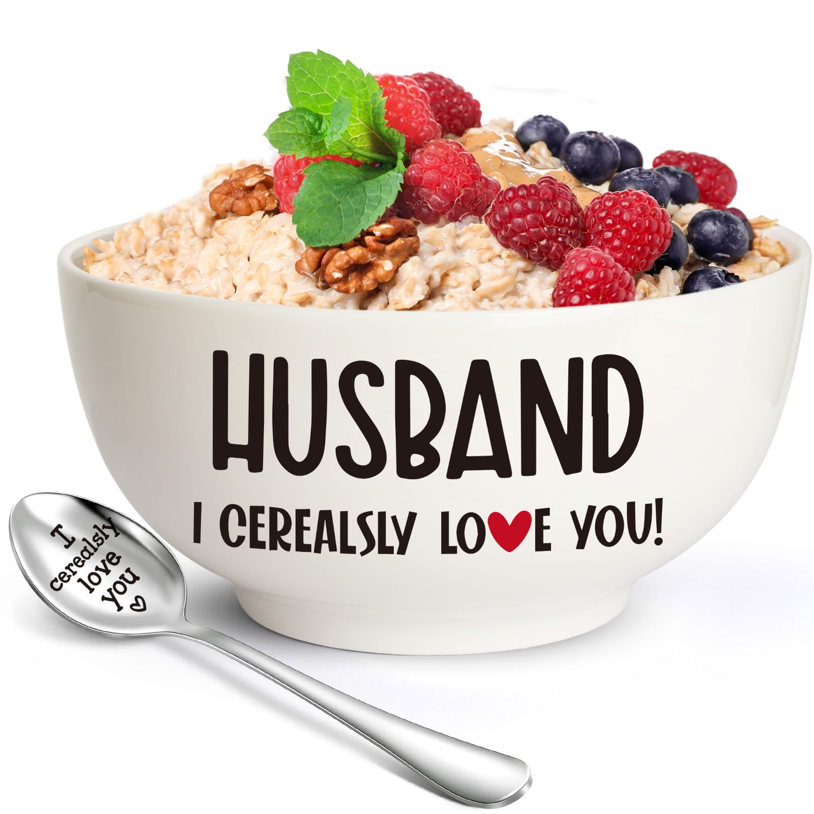 Weming tazón cerámico con cuchara para cereal, ideal desayunos rápidos