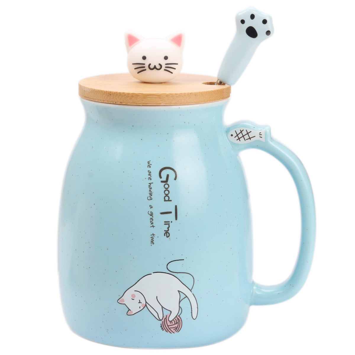 Taza WENSSY gata azul con tapa para café diario.
