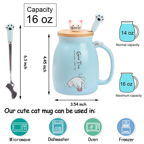 Taza gato azul de WENSSY para uso diario en cocina o escritorio.