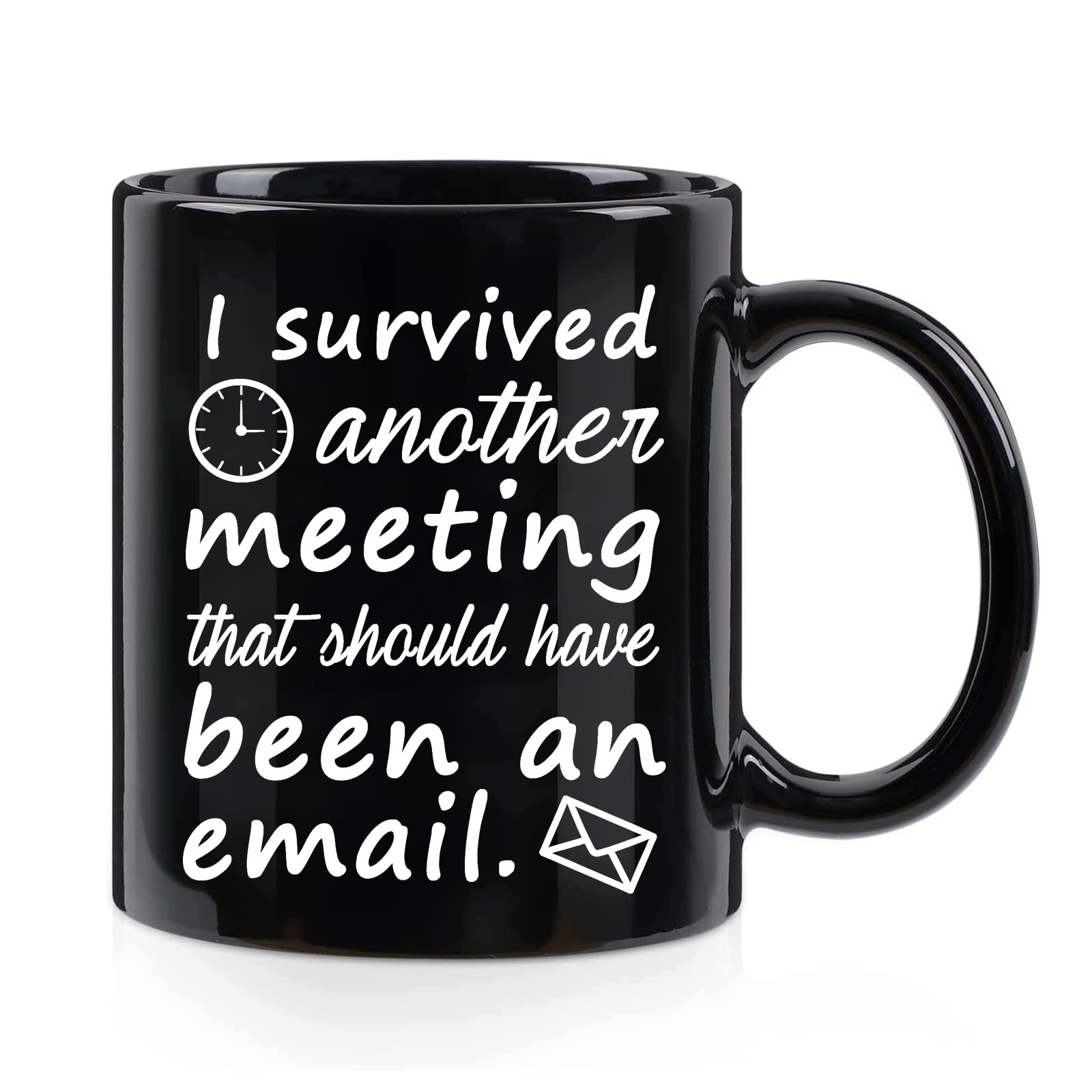 Taza Wenassy con frase de oficina sobre reuniones, regalo ideal para el día a día.