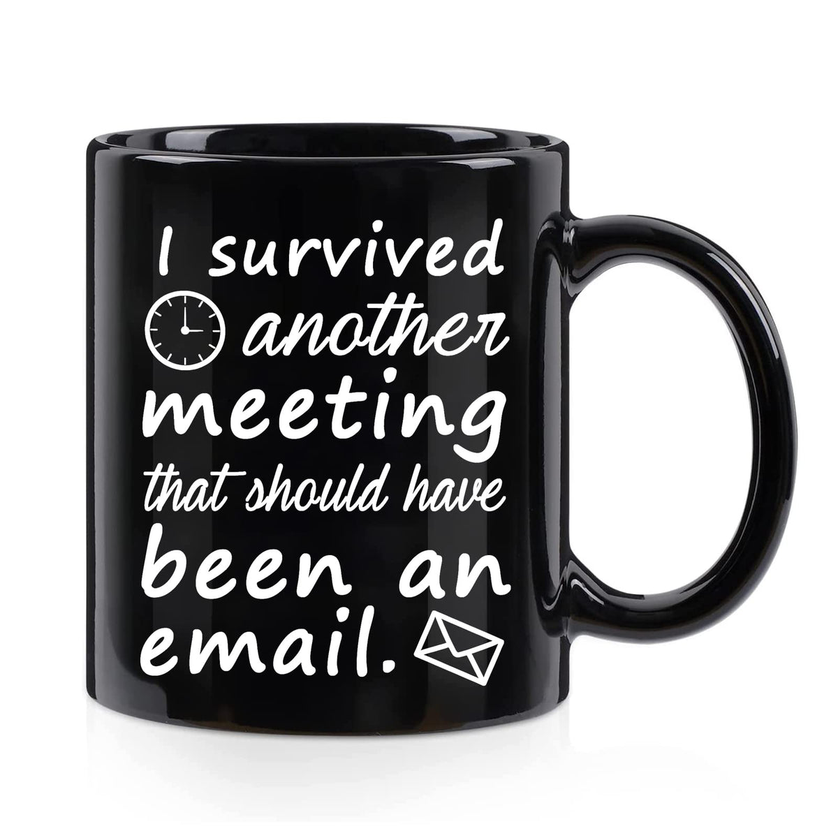 Taza Wenassy con frase de oficina sobre reuniones, regalo ideal para el día a día.