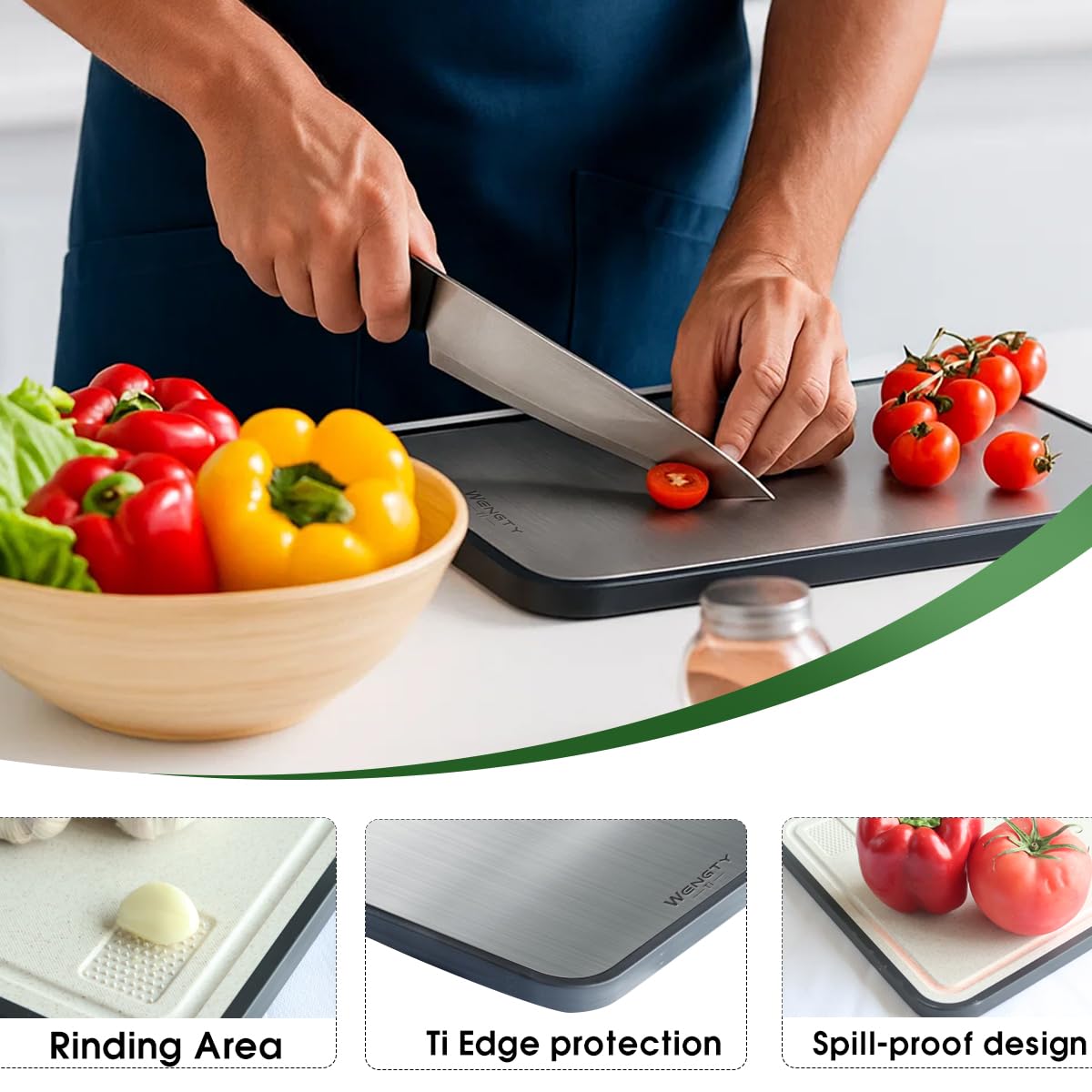 Tabla WENGTY titanio 2 en 1 para frutas, corte higiénico y durable