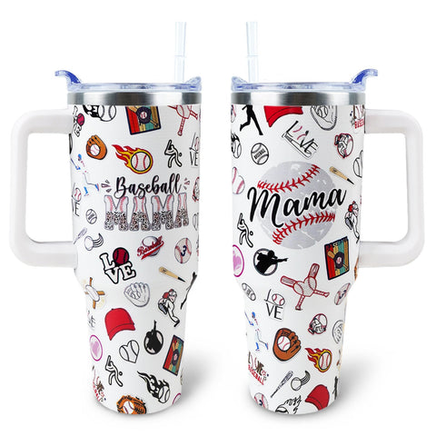 Vaso térmico WENININOK para mamá beisbolista 40oz con manija, cómodo para uso diario.