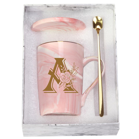 Taza WENSSY inicial A con flor, regalo perfecto para mujeres.