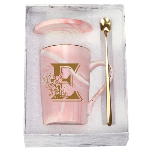 Taza WENSSY con inicial E y flor, regalo único para mujeres.
