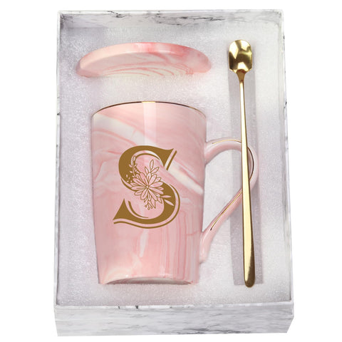 Taza inicial S con flor de WENSSY, regalo para ella
