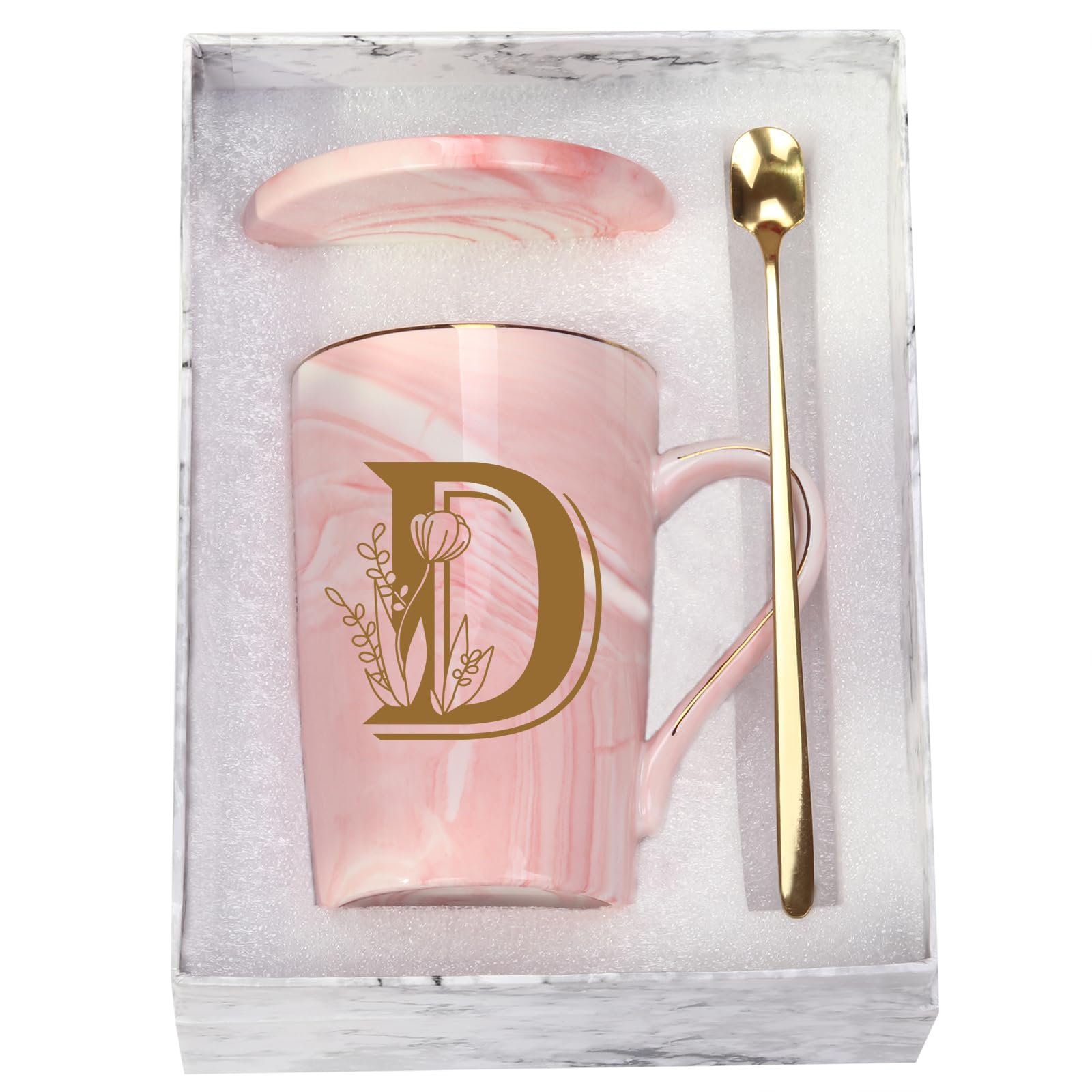 Taza WENSSY letra D con flor, regalo personalizado para mujer
