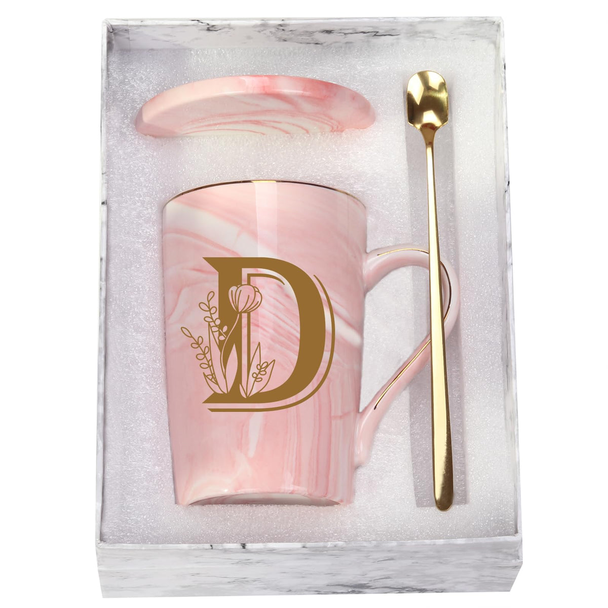 Taza WENSSY letra D con flor, regalo personalizado para mujer