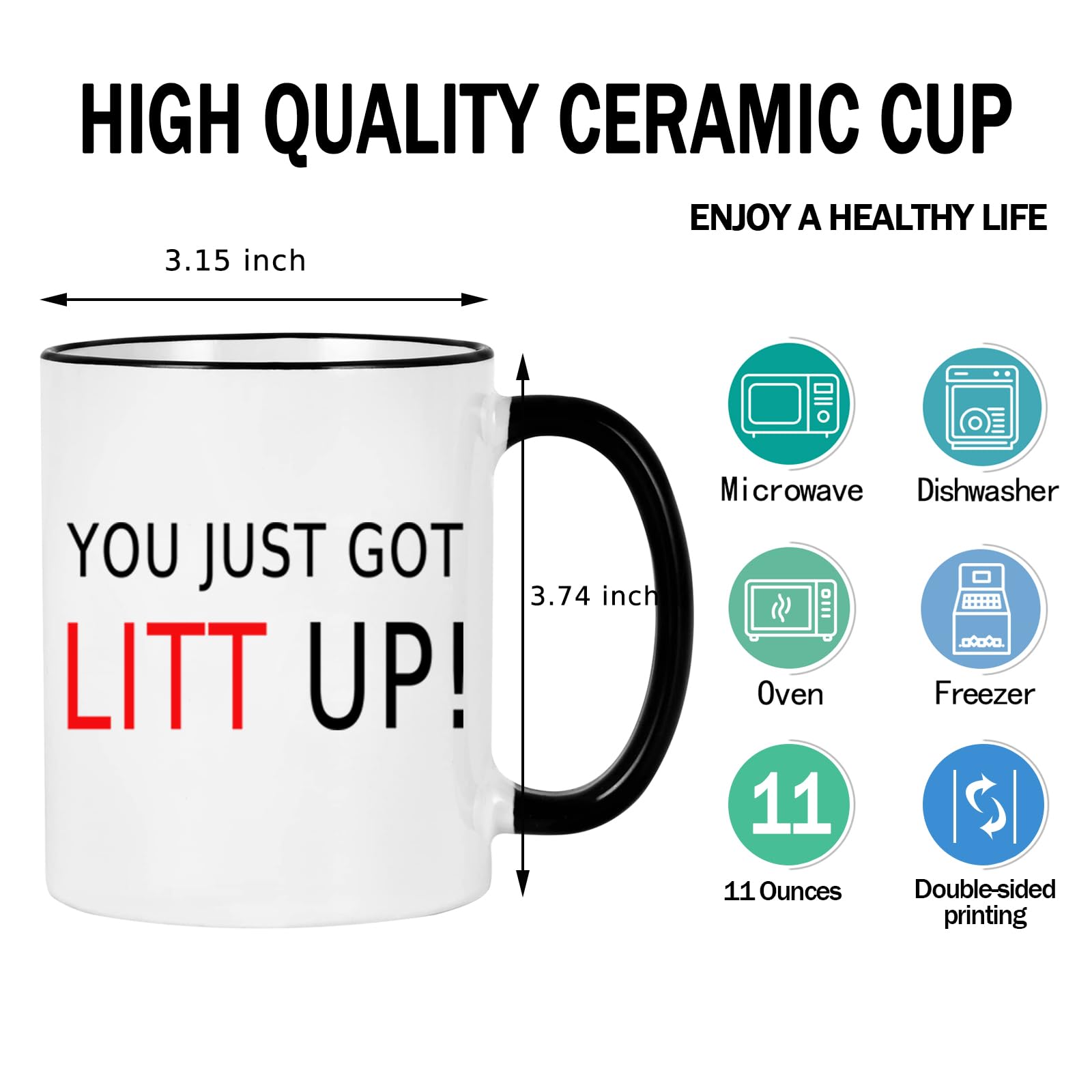 Taza WENSSY Louis Litt capacidad 11 onzas para bebidas favoritas.
