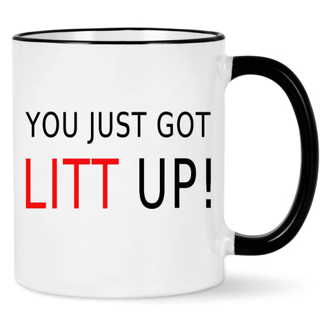 Taza WENSSY Louis Litt vista frontal, ideal para tu café matutino.