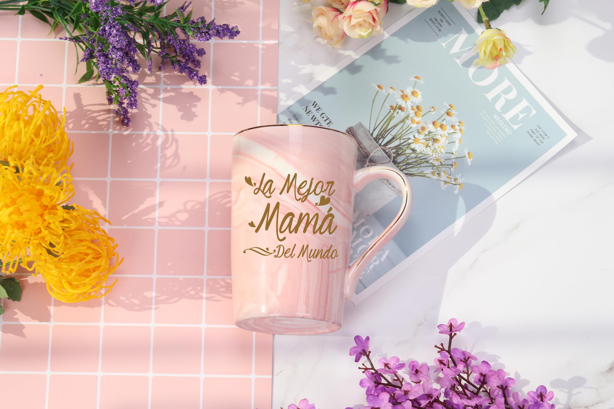 Taza WENSSY rosa hecha a mano con patrón marmol único
