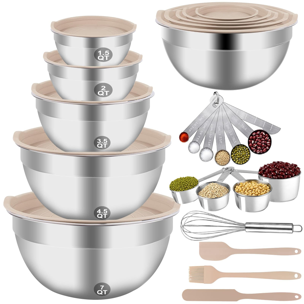 WEPSEN bol de mezcla khaki 7qt apilable con tapa hermética para almacenamiento