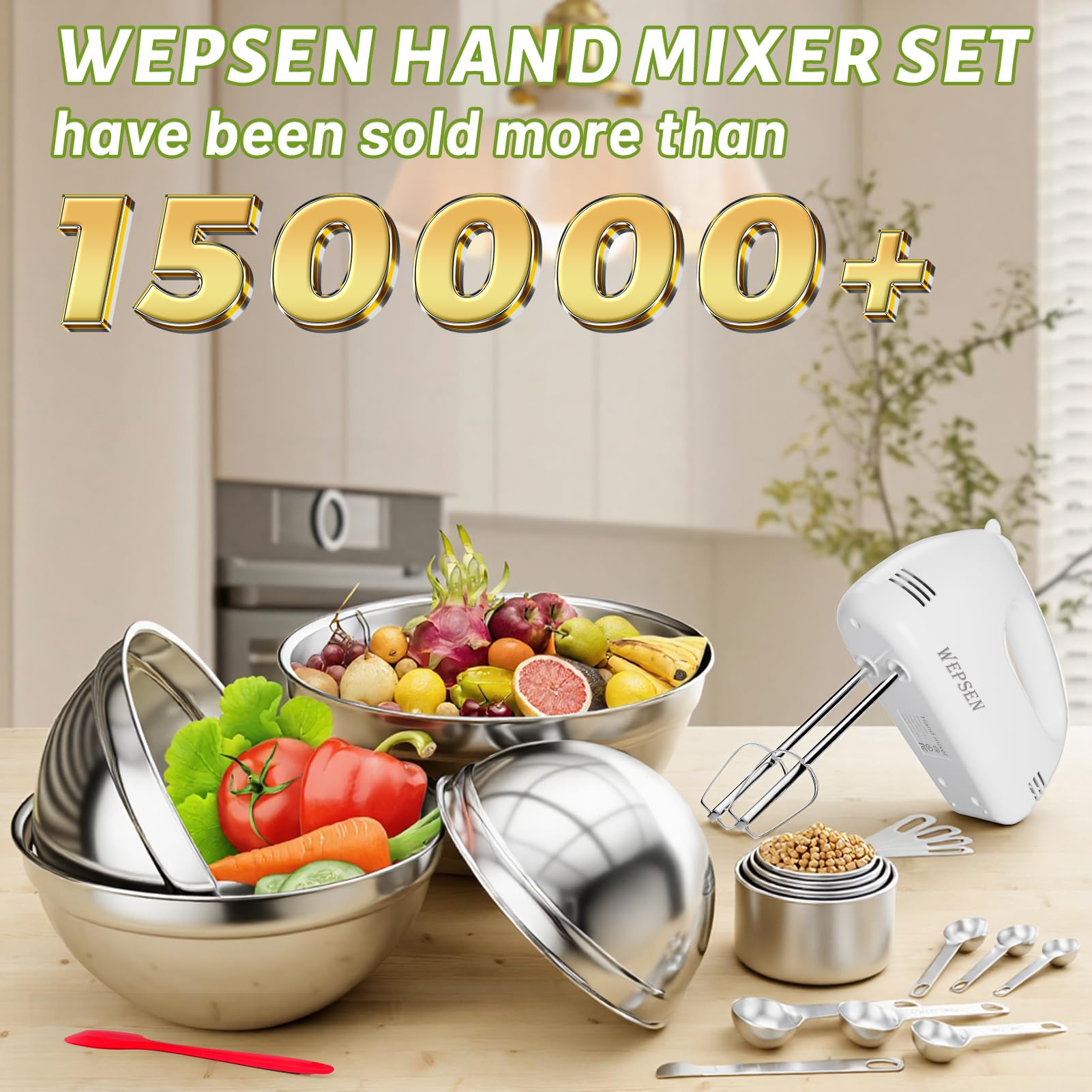 WEPSEN tazones anidados de acero inoxidable, apilados para ahorrar espacio.
