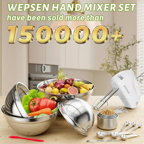 WEPSEN tazones anidados de acero inoxidable, apilados para ahorrar espacio.