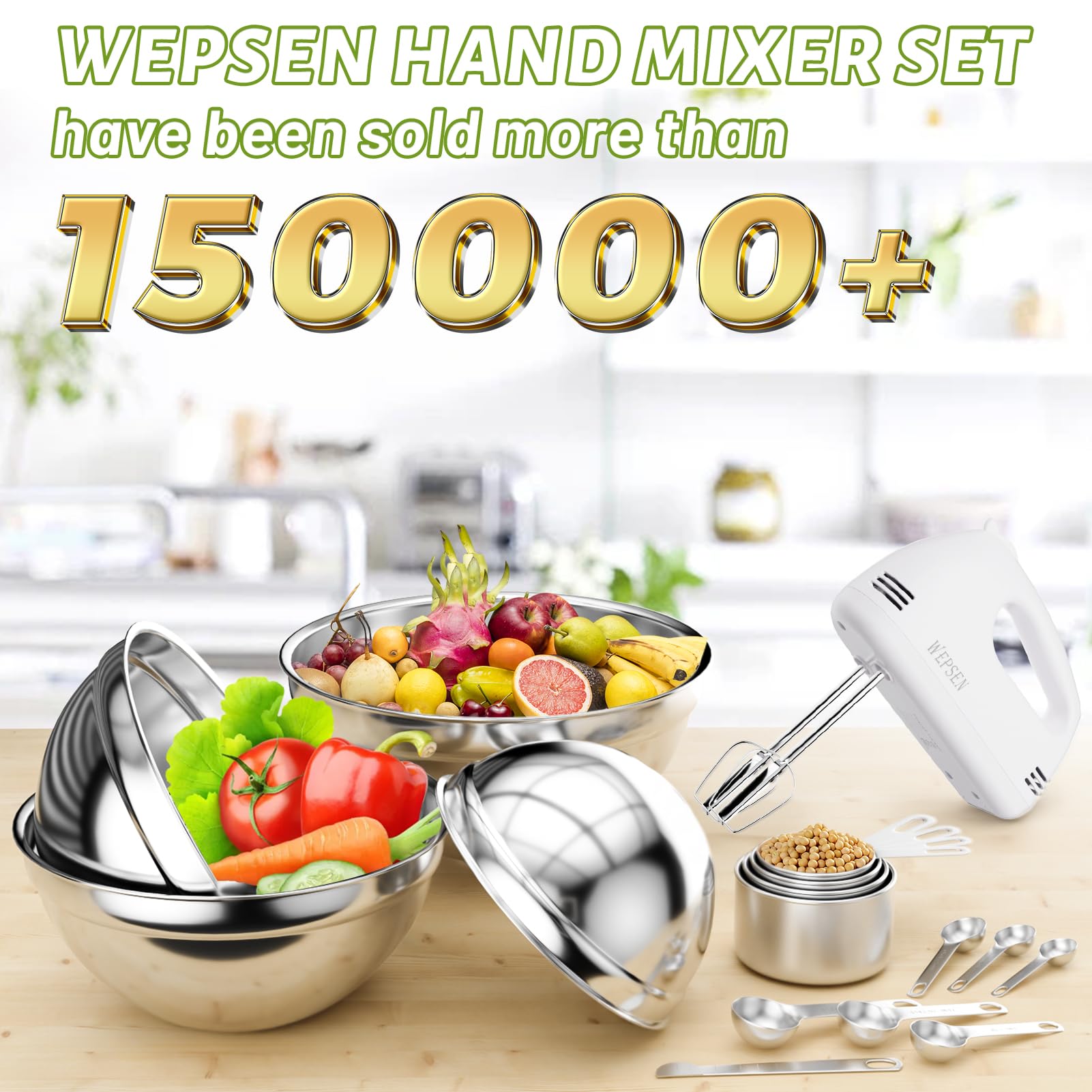 Conjunto de tazones inox WEPSEN apilables para ahorrar espacio.