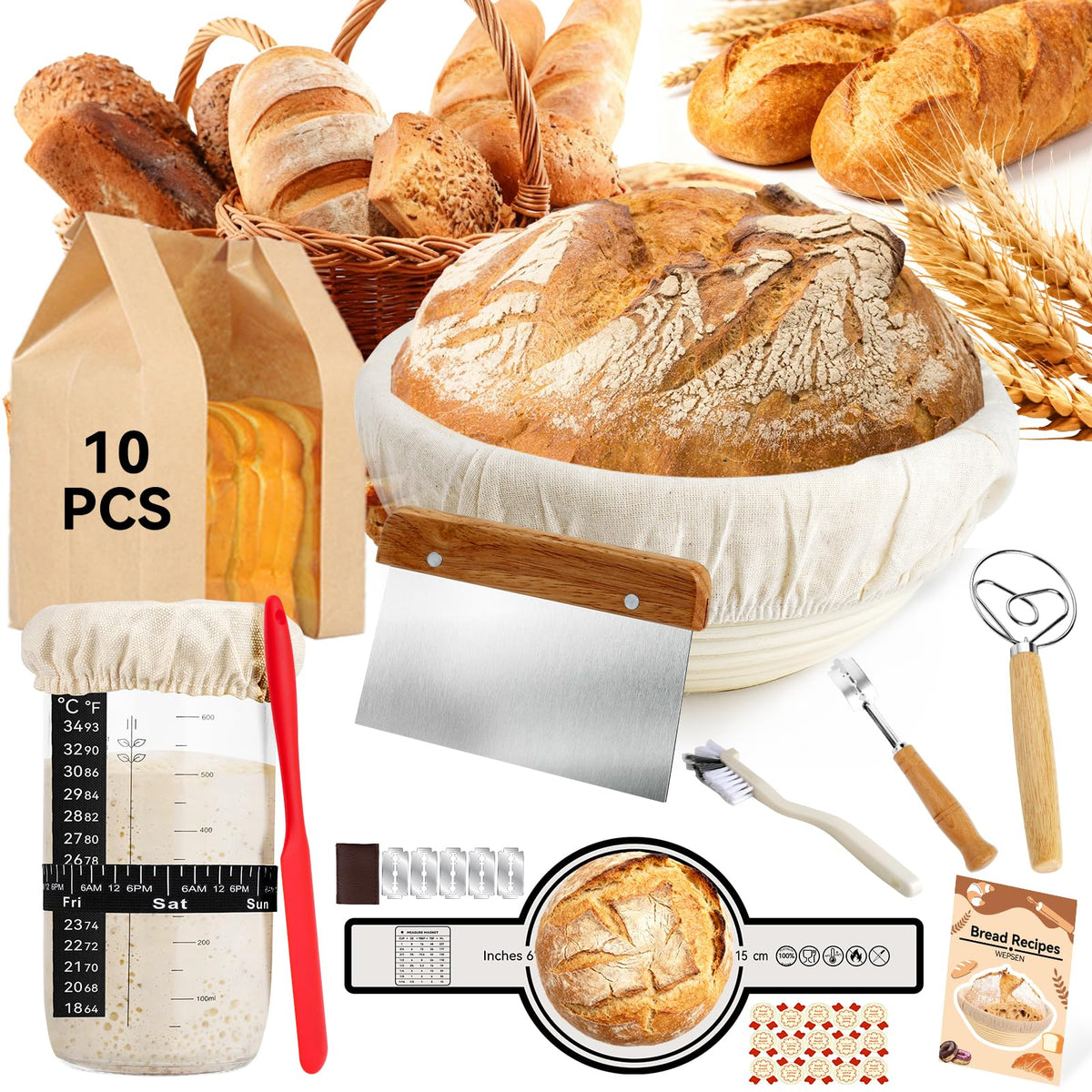 WEPSEN kit masa madre, jarra 800ml, ideal para fermentar masas grandes.