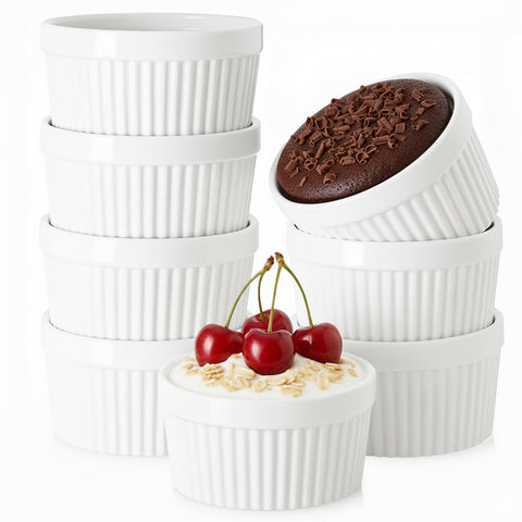 Ramekin WERTIOO de 6 oz: porcelana blanca para hornear y servir postres.