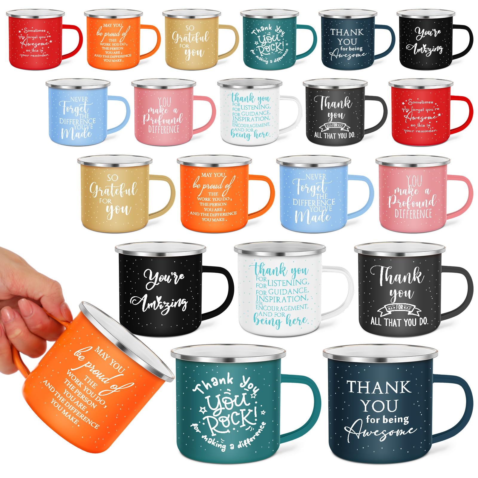 Taza Wesiti de agradecimiento enamel 12oz, colección de 10 estilos para equipo