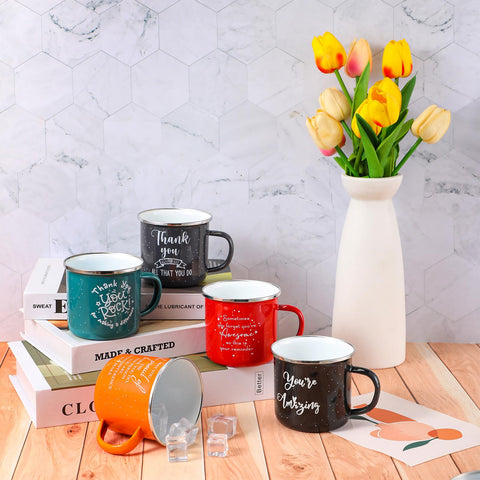 Taza Wesiti enamel 12oz azul oscuro con mensaje inspirador para coworkers