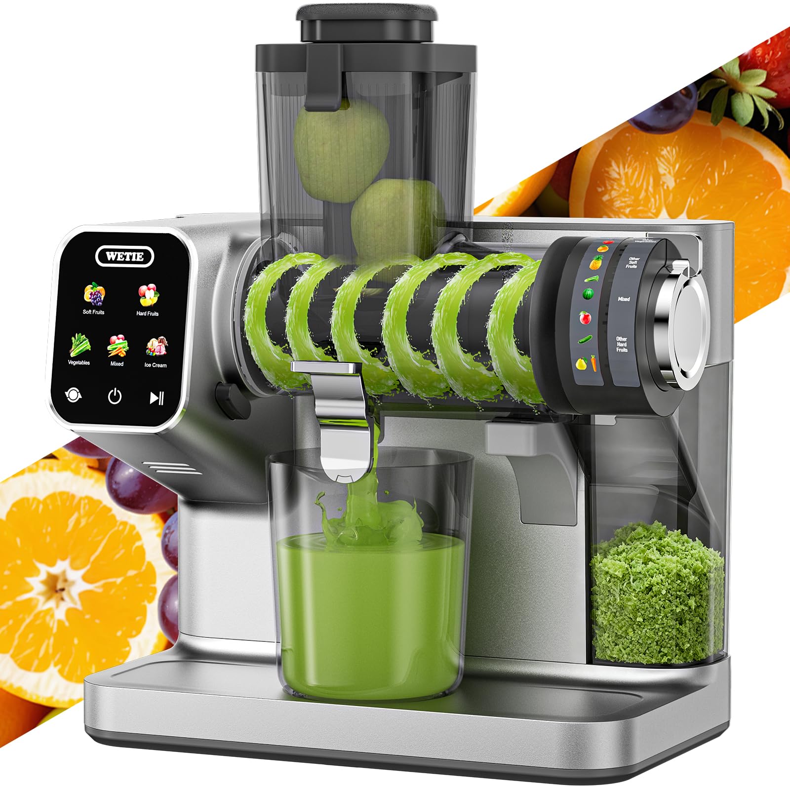 WETIE extractor de jugos con panel táctil para uso cómodo.