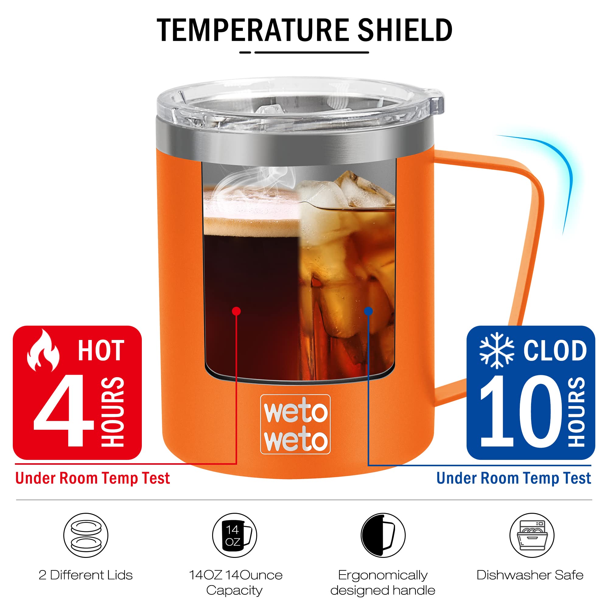 Taza WETOWETO acabado pearlescente naranja, elegante y resistente