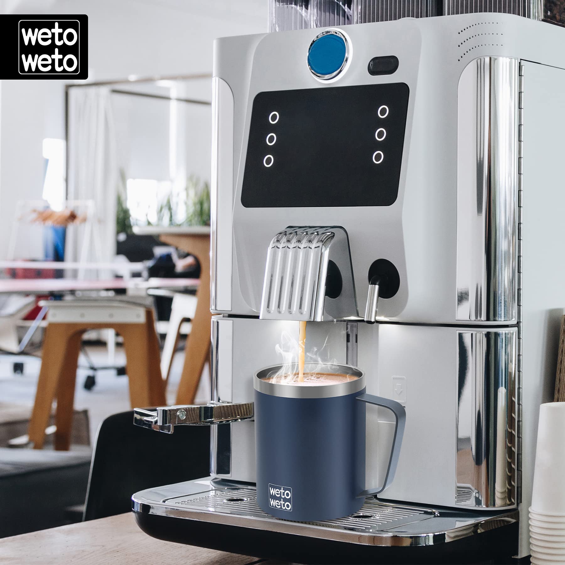 Wetoweto taza con manija ergonómica facilita sujetarla con comodidad.