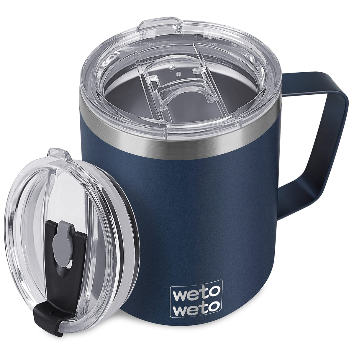 Vaso térmico WETOWETO de 14 onzas con tapa abatible para evitar derrames en exteriores.