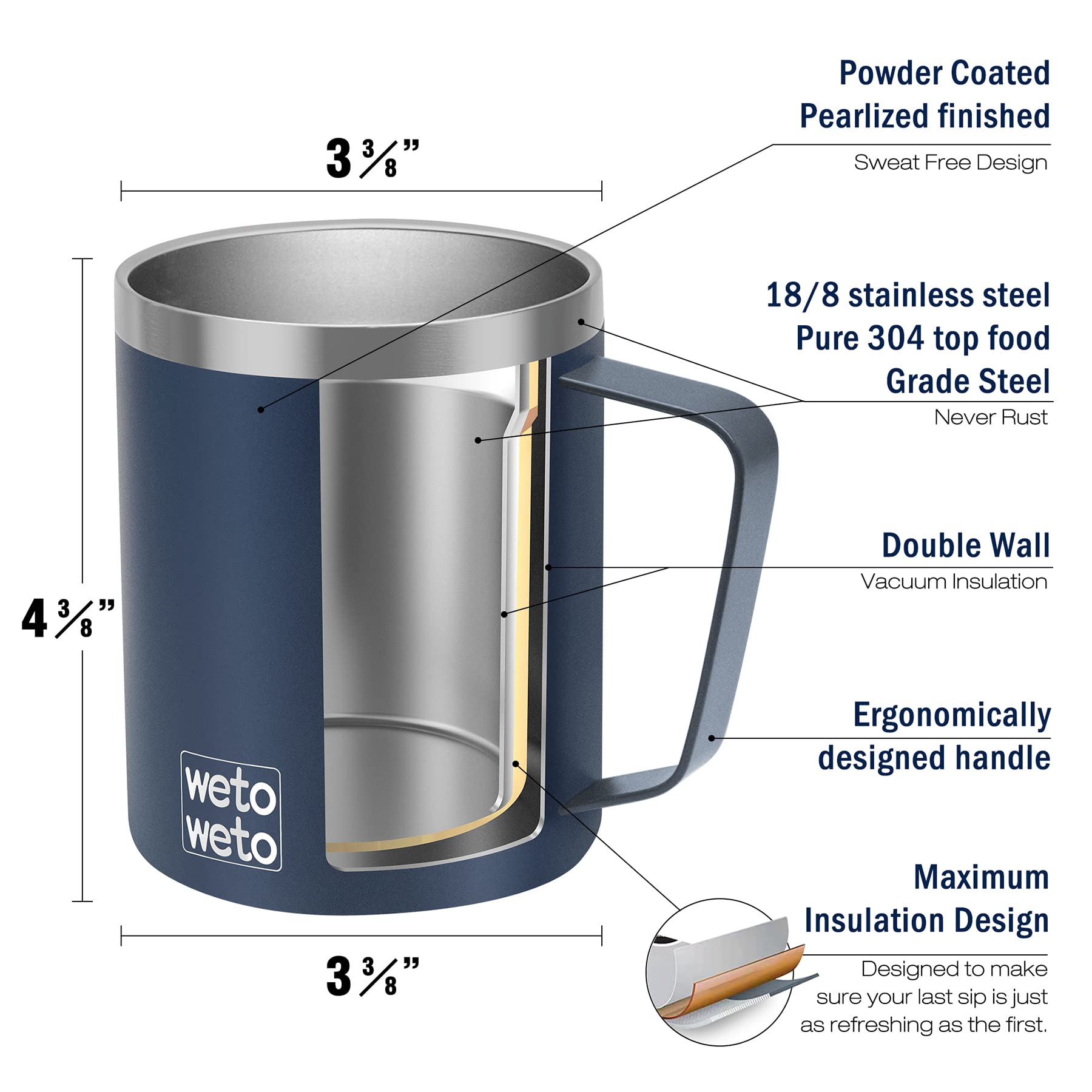Vaso térmico WETOWETO de 14 onzas con tapa deslizante para retener la temperatura.