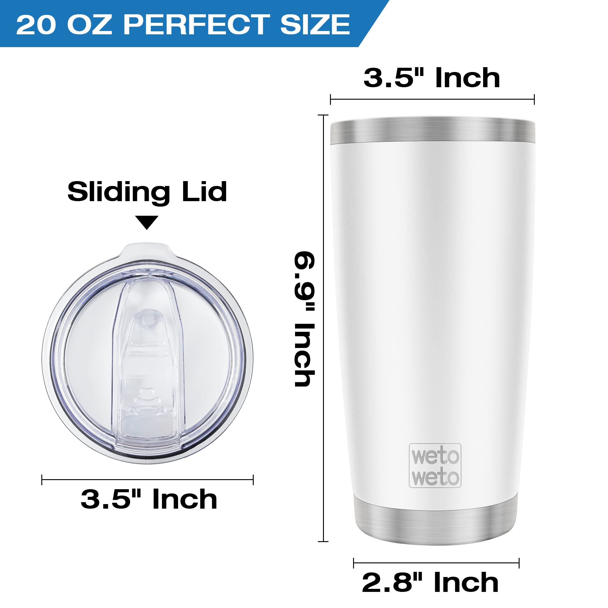 wetoweto 20oz, acabado polvorizado anti-sudor, ofrece agarre cómodo
