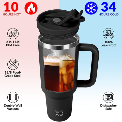 Vaso aislante Wetoweto 40oz de doble pared, conserva temperatura de bebidas.