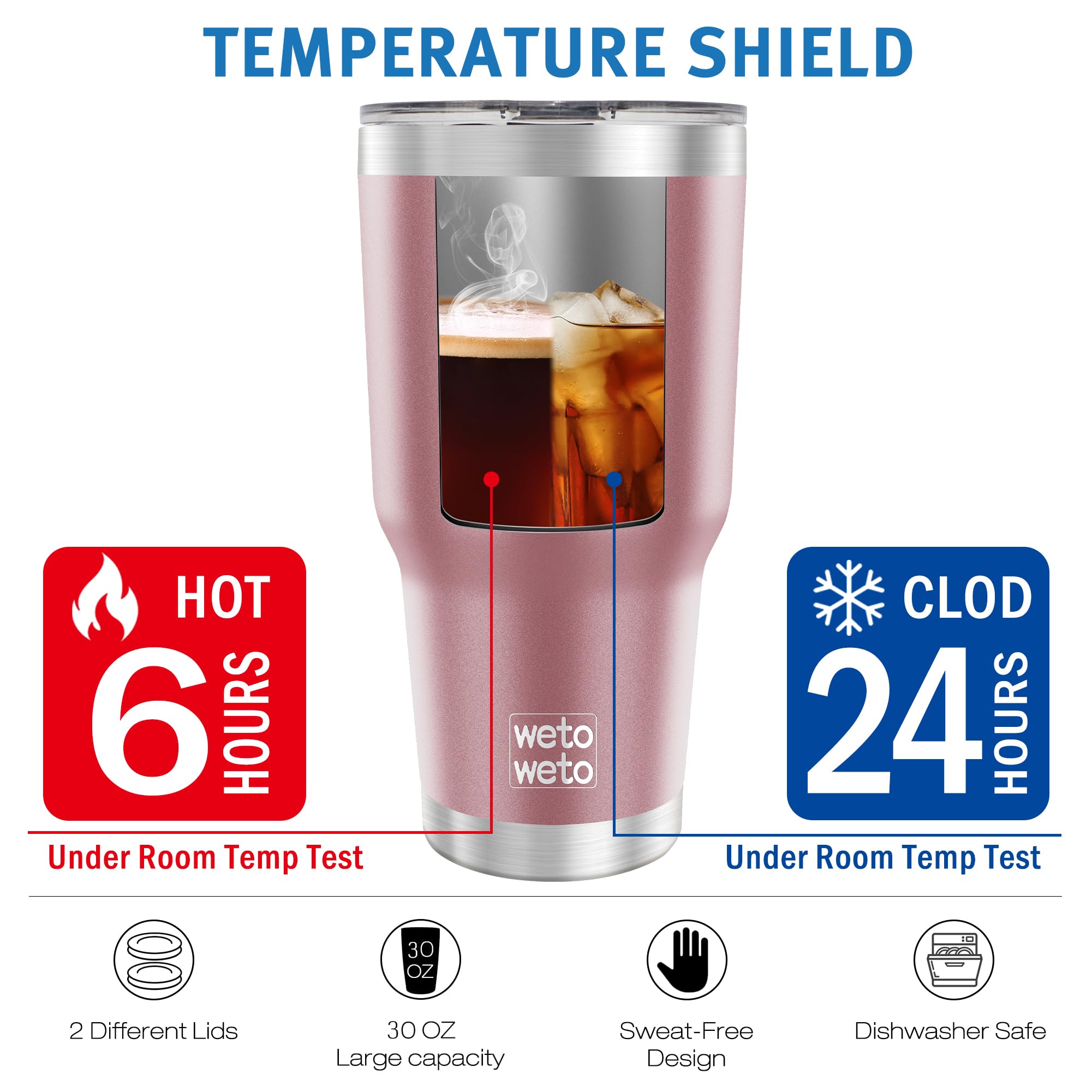Vaso WETOWETO 30 onzas, compatible con portavasos de coche.