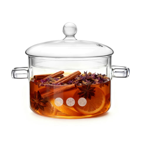 Olla de vidrio Wetpyaks 1.9 L con tapa para cocción segura.