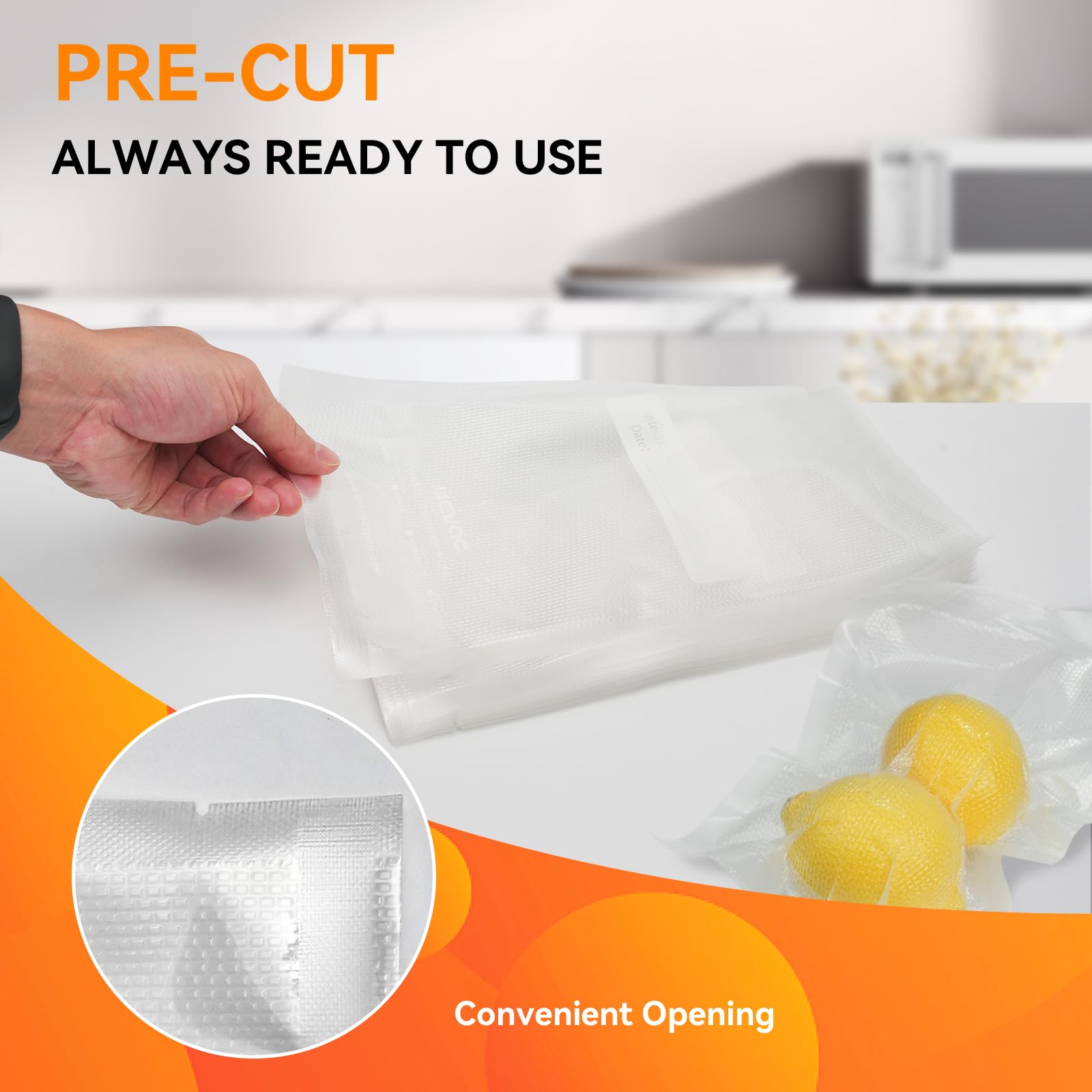 Wevac bolsas libres de BPA 6x10 para almacenamiento seguro de alimentos.