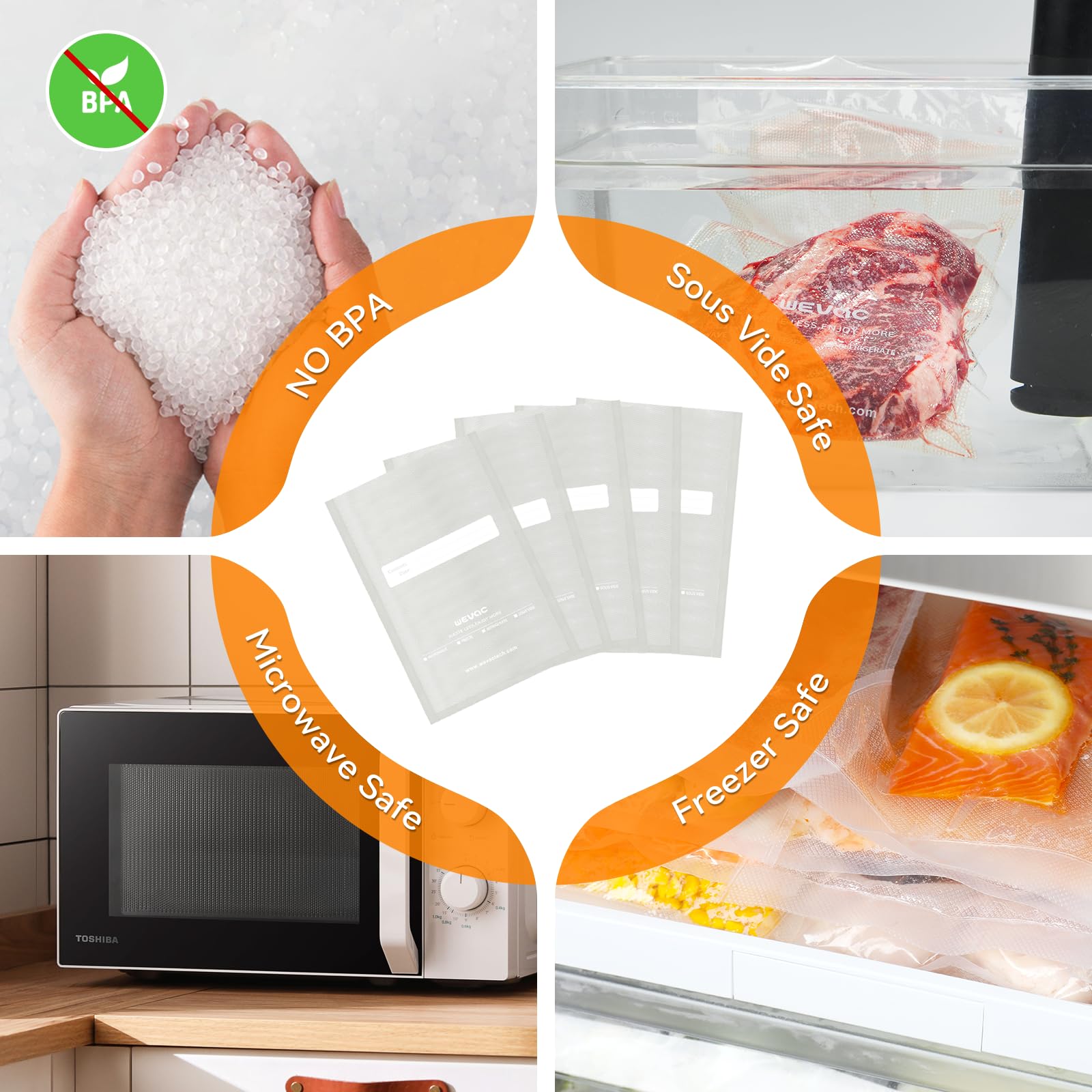 Wevac bolsas multiuso 6x10 para almacenamiento diario y preparación de comidas.