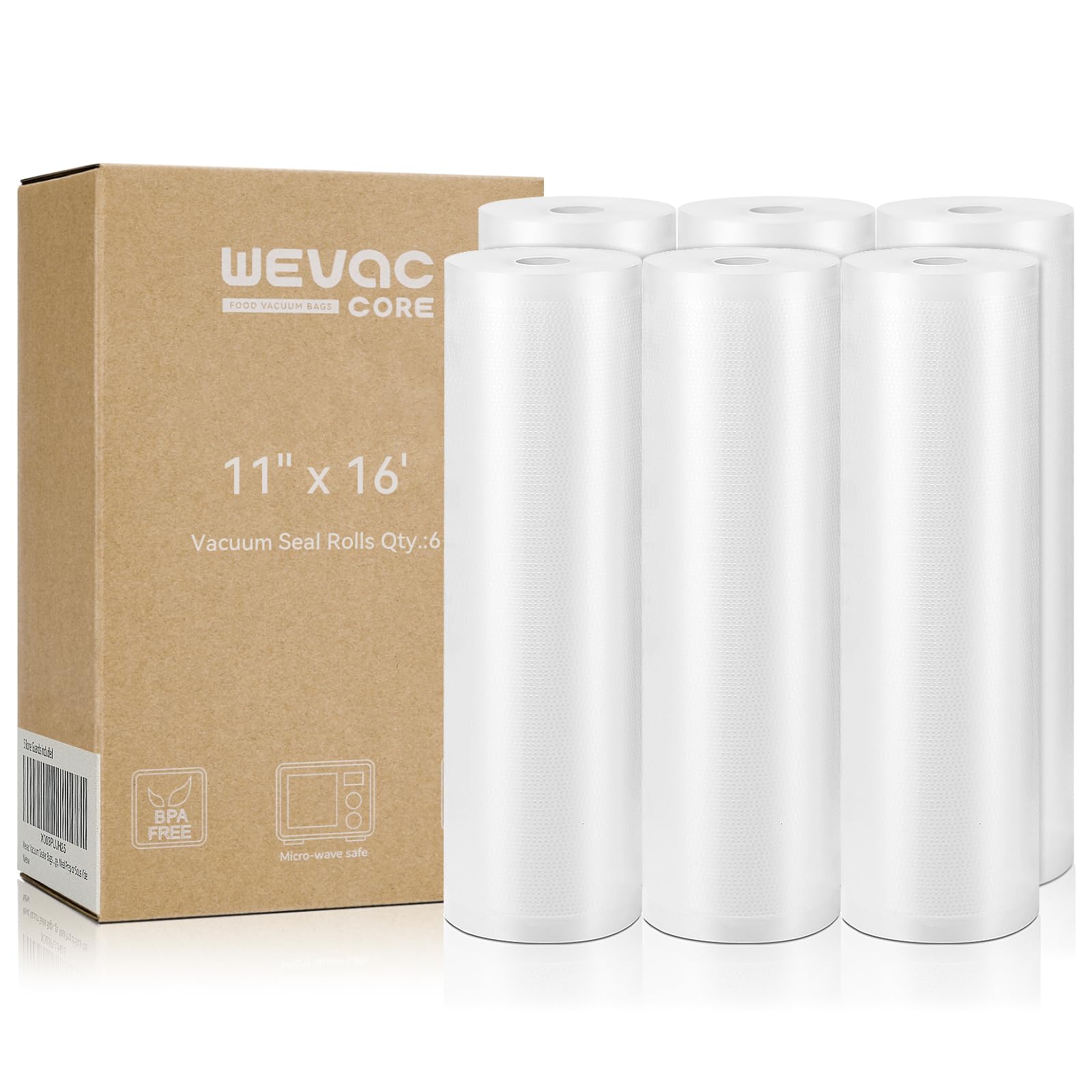 Wevac rollos 11x16 para envasado al vacío con canales embosados para mejor sellado.