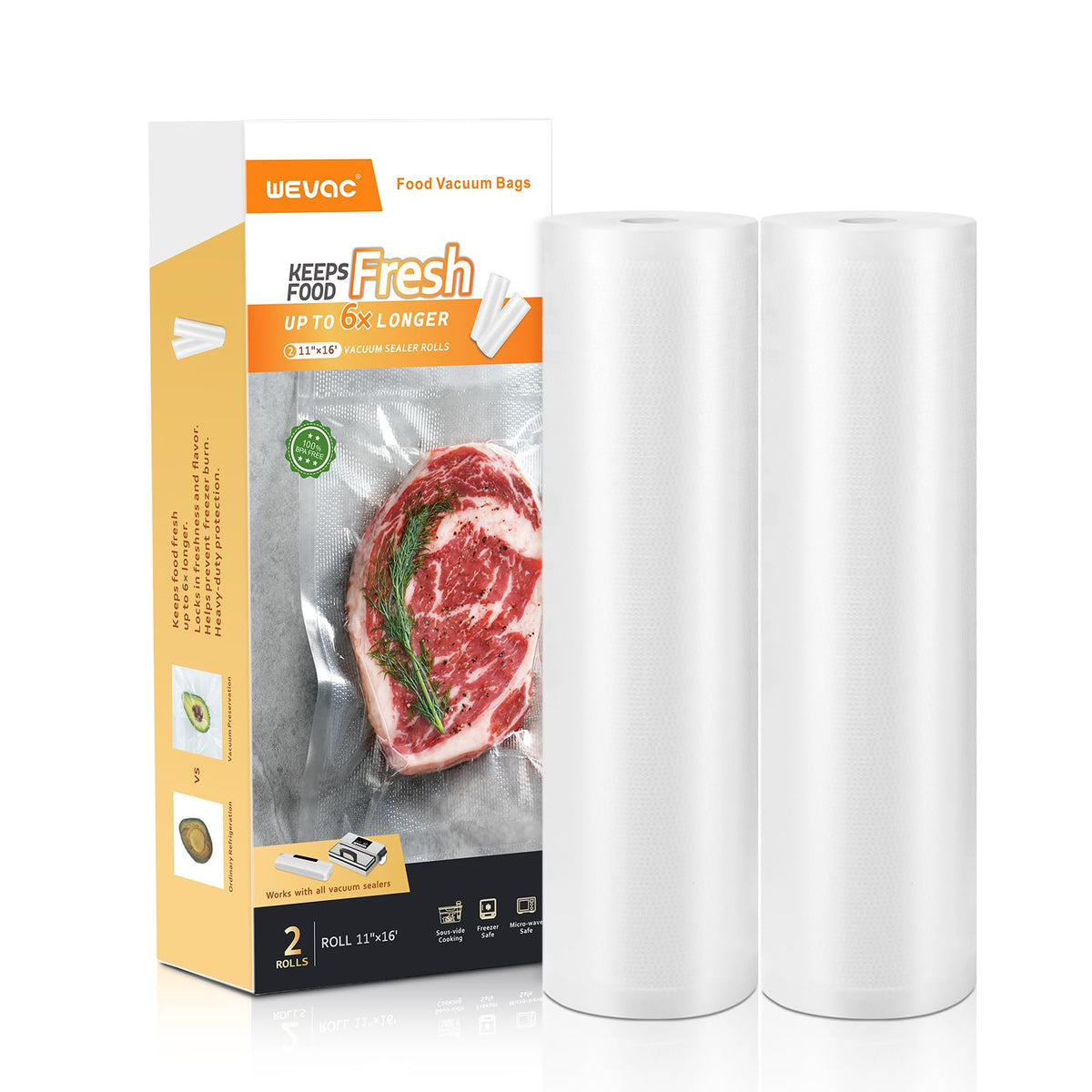 Wevac rollos de bolsas 11x16 para probar el sellado al vacío
