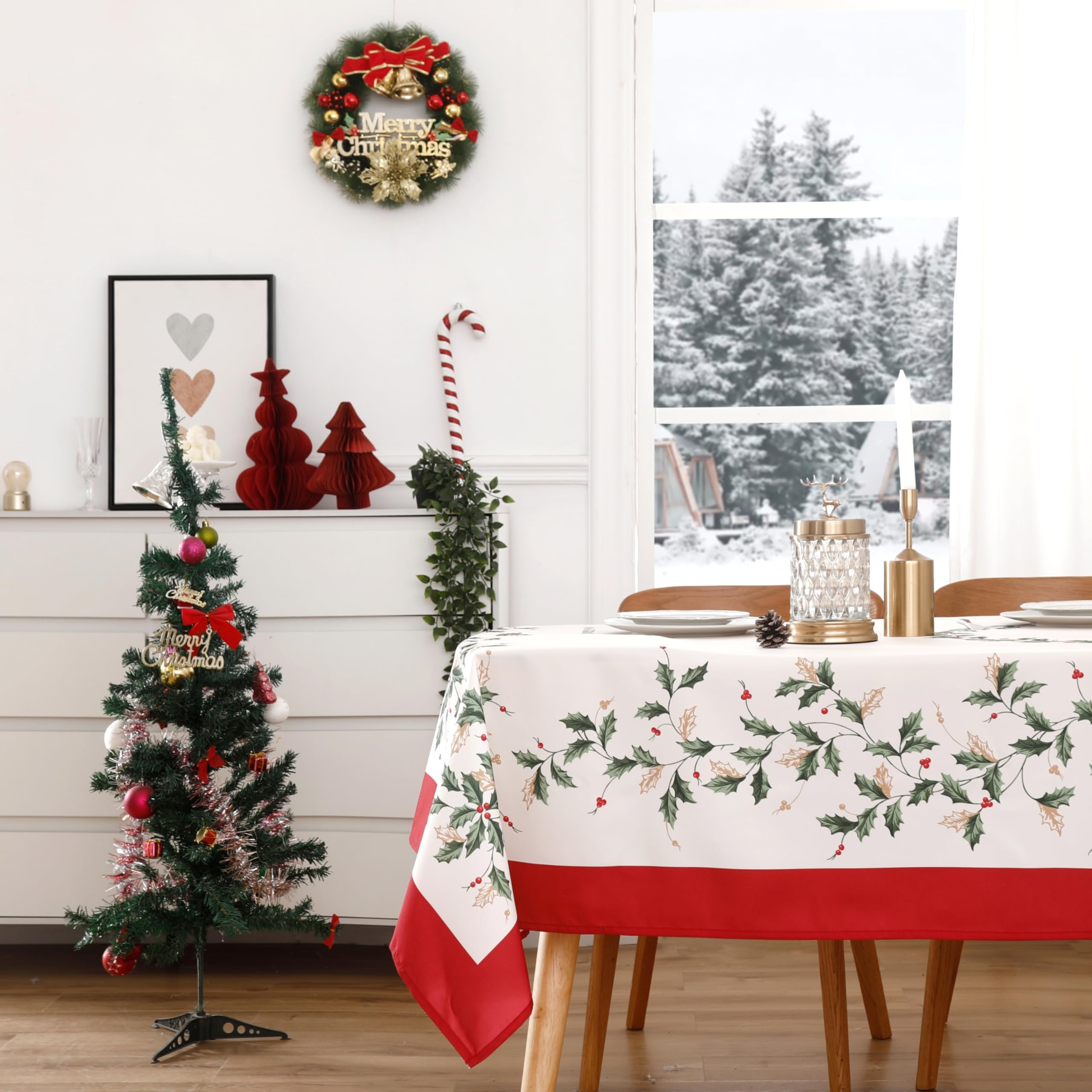 Mantel Wewoch con hojas verdes para cenas navideñas en interiores