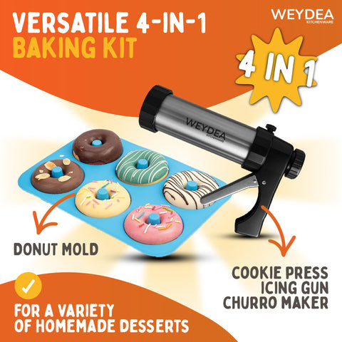  WEYDEA Churro Maker 4-en-1 boquillas para churro para crear tiras crujientes.