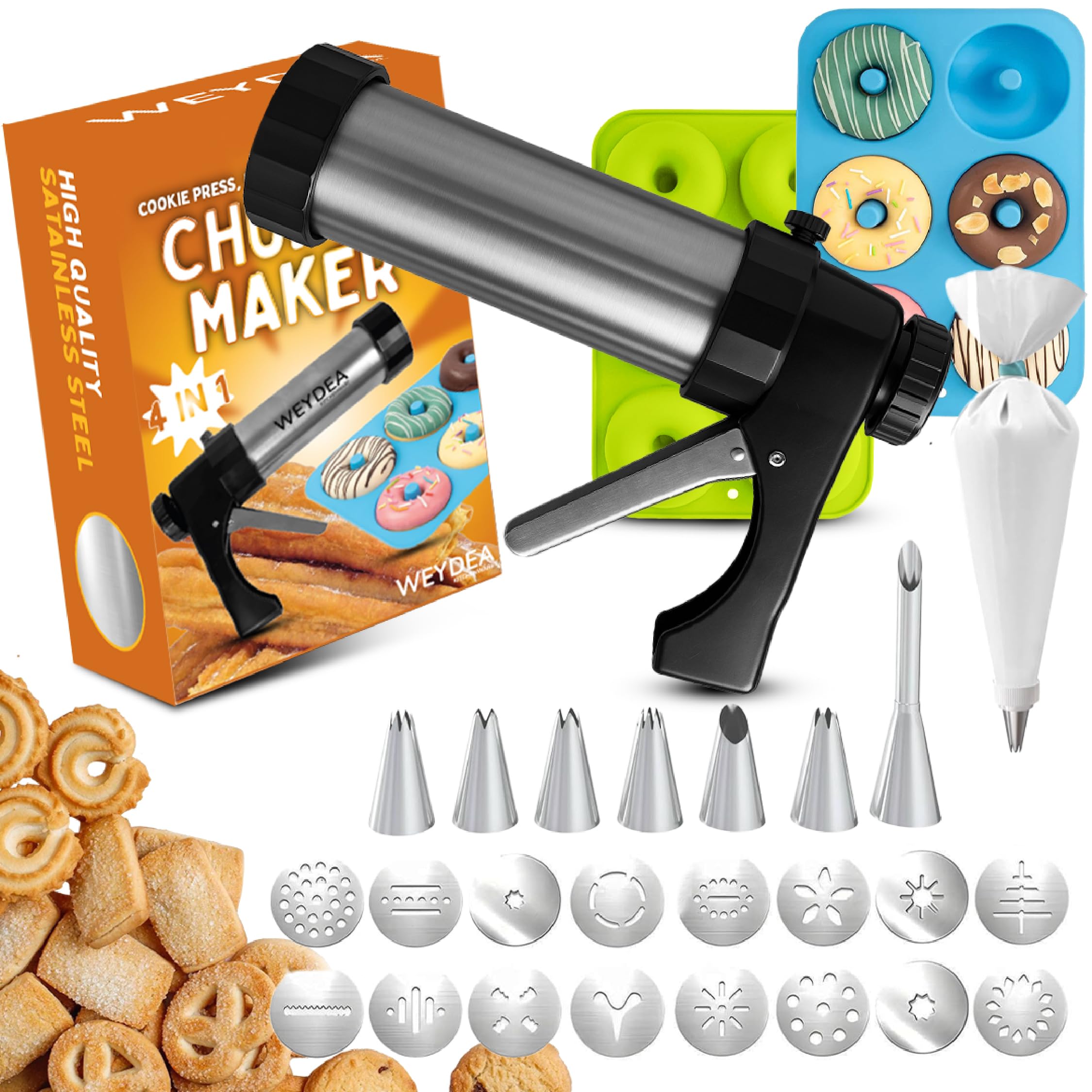WEYDEA Churro Maker 4-en-1 en empaque regalo, ideal para sorprender en casa.