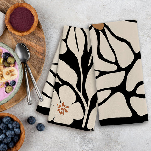 WFSM toallas beige con diseño botánico, complemento elegante para cocina o baño