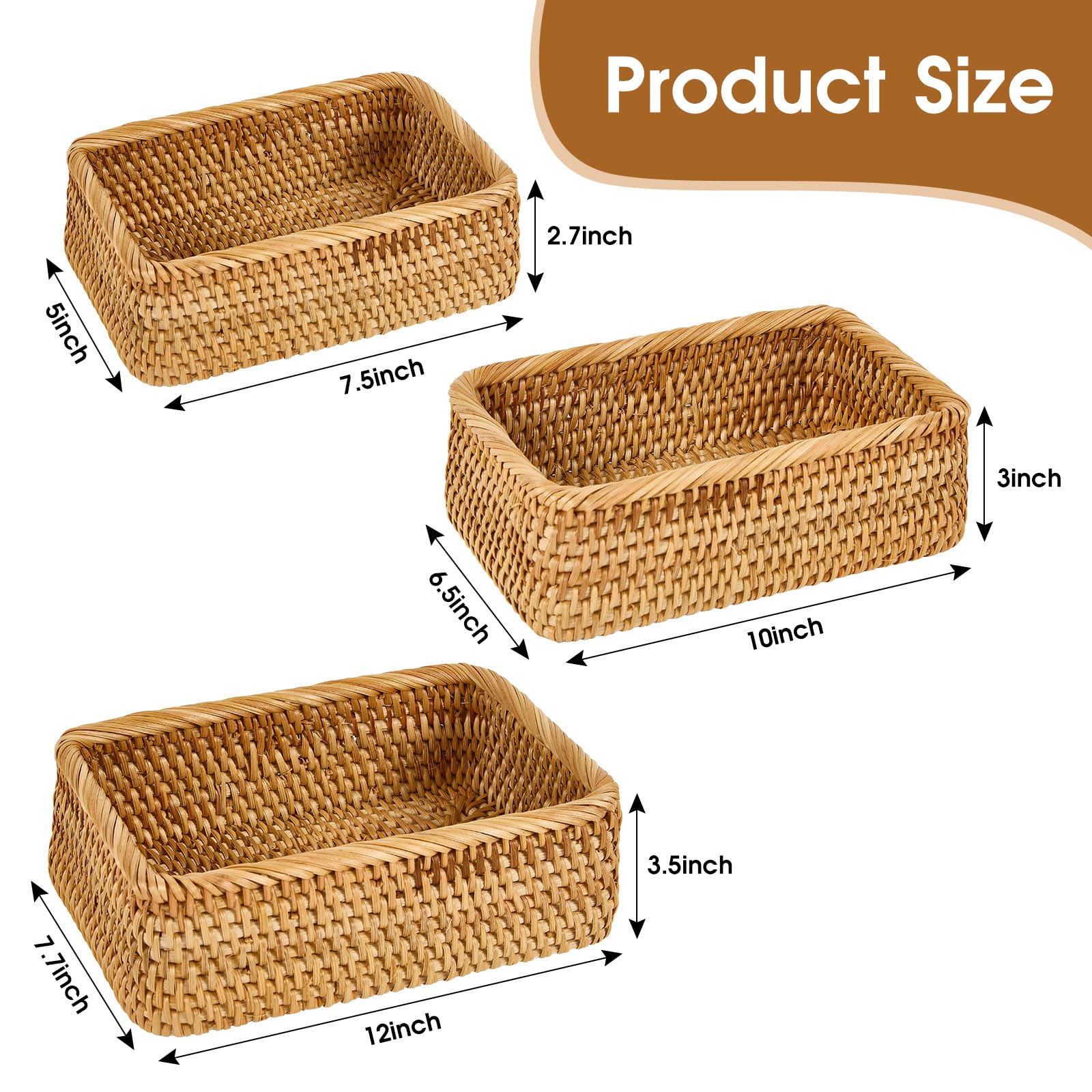 Whalehub cesta grande rectangular de ratán para frutas y snacks