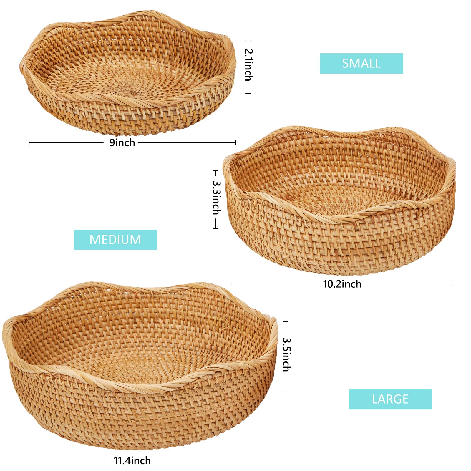 Whalehub cesta redonda de ratán, elegante y ideal para pan o aperitivos.