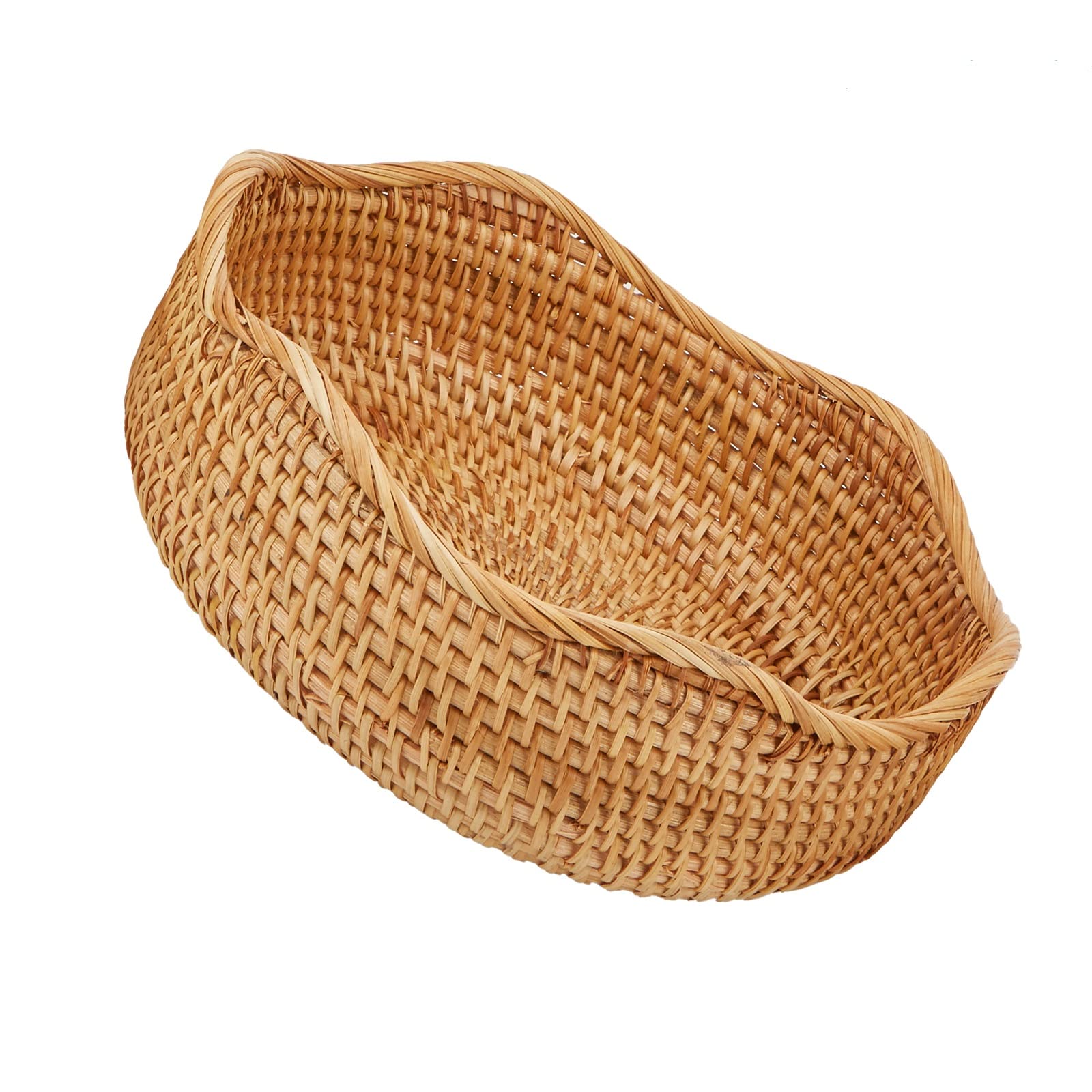 Whalehub cesto de fruta de ratán natural con diseño ondulado para decoración y almacenamiento.